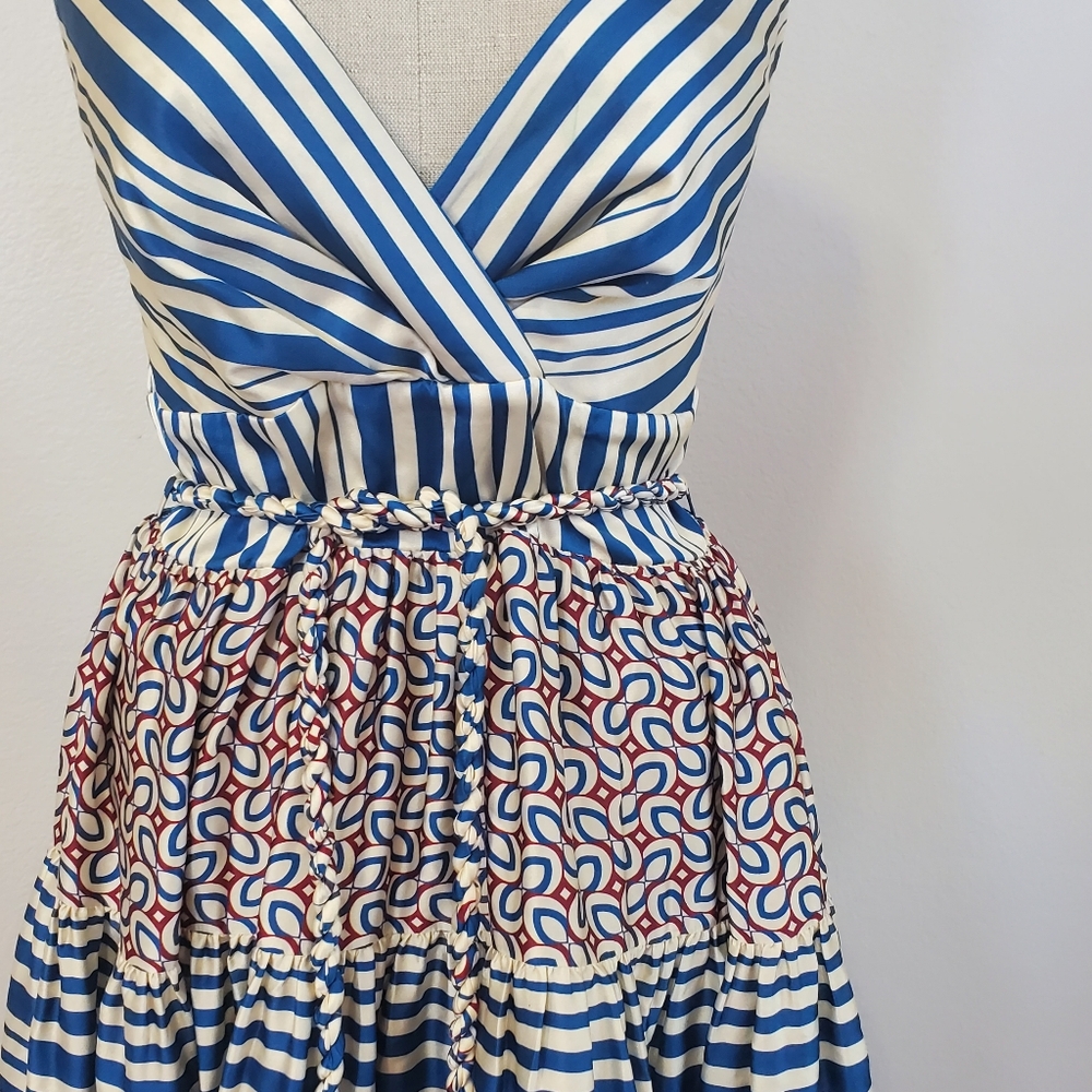 Silvia Tcherassi Butera Silk Maxi Dress Blue and White Stripes Large - Picture 4 of 10